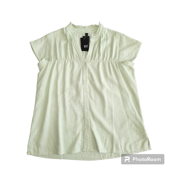 KUT From The Kloth Linen Blend Scarlett Ruffle Collar Top,Sage Green, M, NWT - Picture 6 of 9